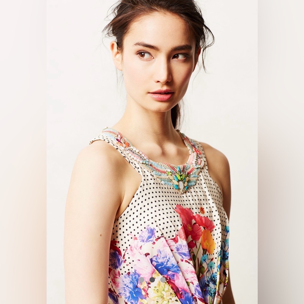 Ranna Gill Anthropologie Arnala Maxi Dress beaded lace inset floral size 2 EUC - Picture 2 of 12